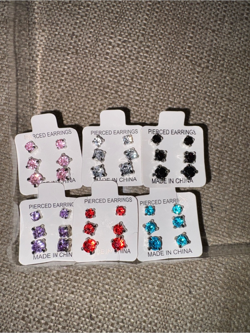 Stud Earring Set six sets of three earrings in each set - Multiple Colors